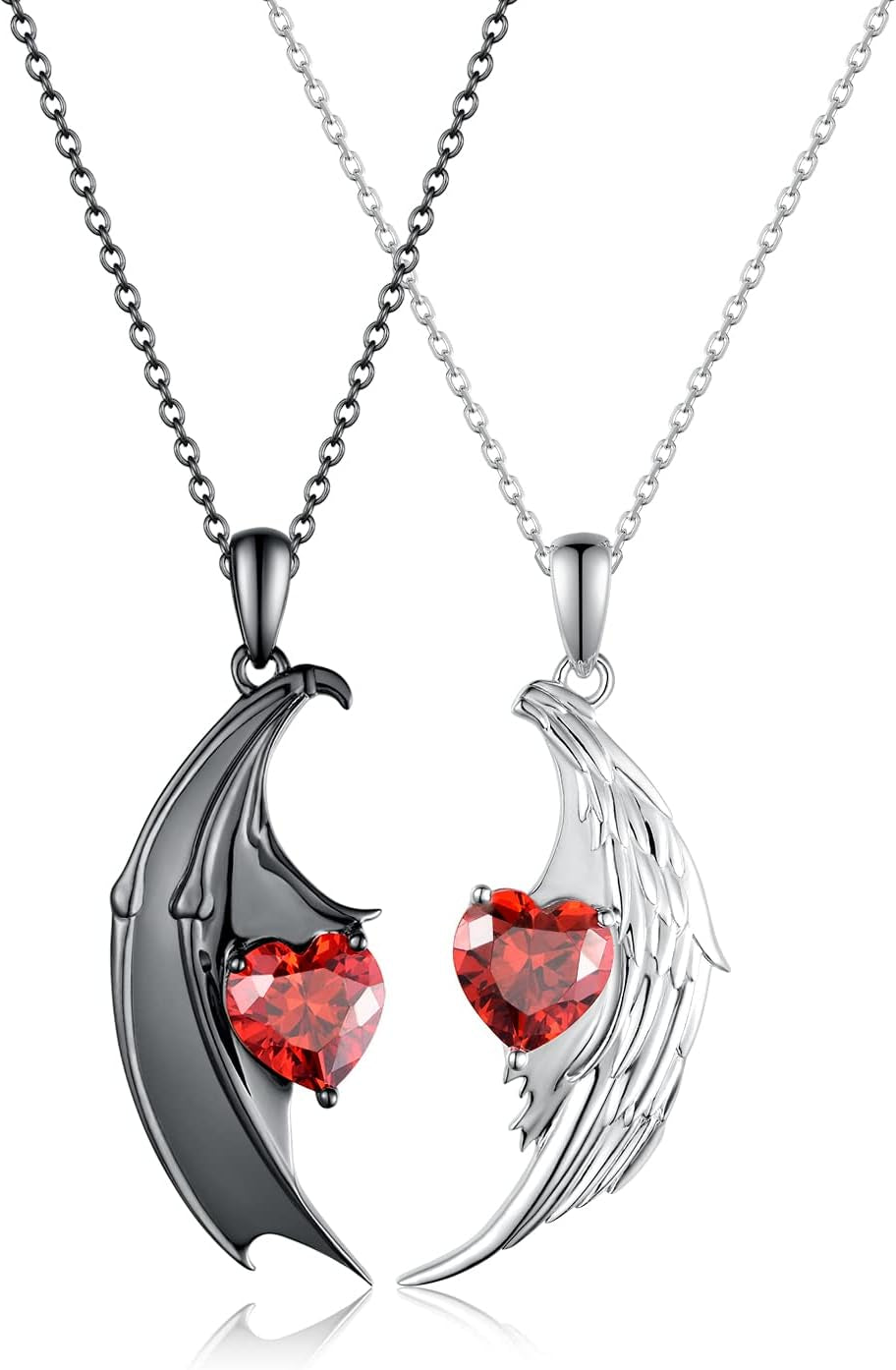 Undying Jewelry - 925 Sterling Silver Angel & Devil Matching Couples Necklace – Romantic Jewelry Gift for Him & Her