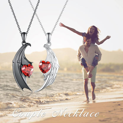 Undying Jewelry - 925 Sterling Silver Angel & Devil Matching Couples Necklace – Romantic Jewelry Gift for Him & Her