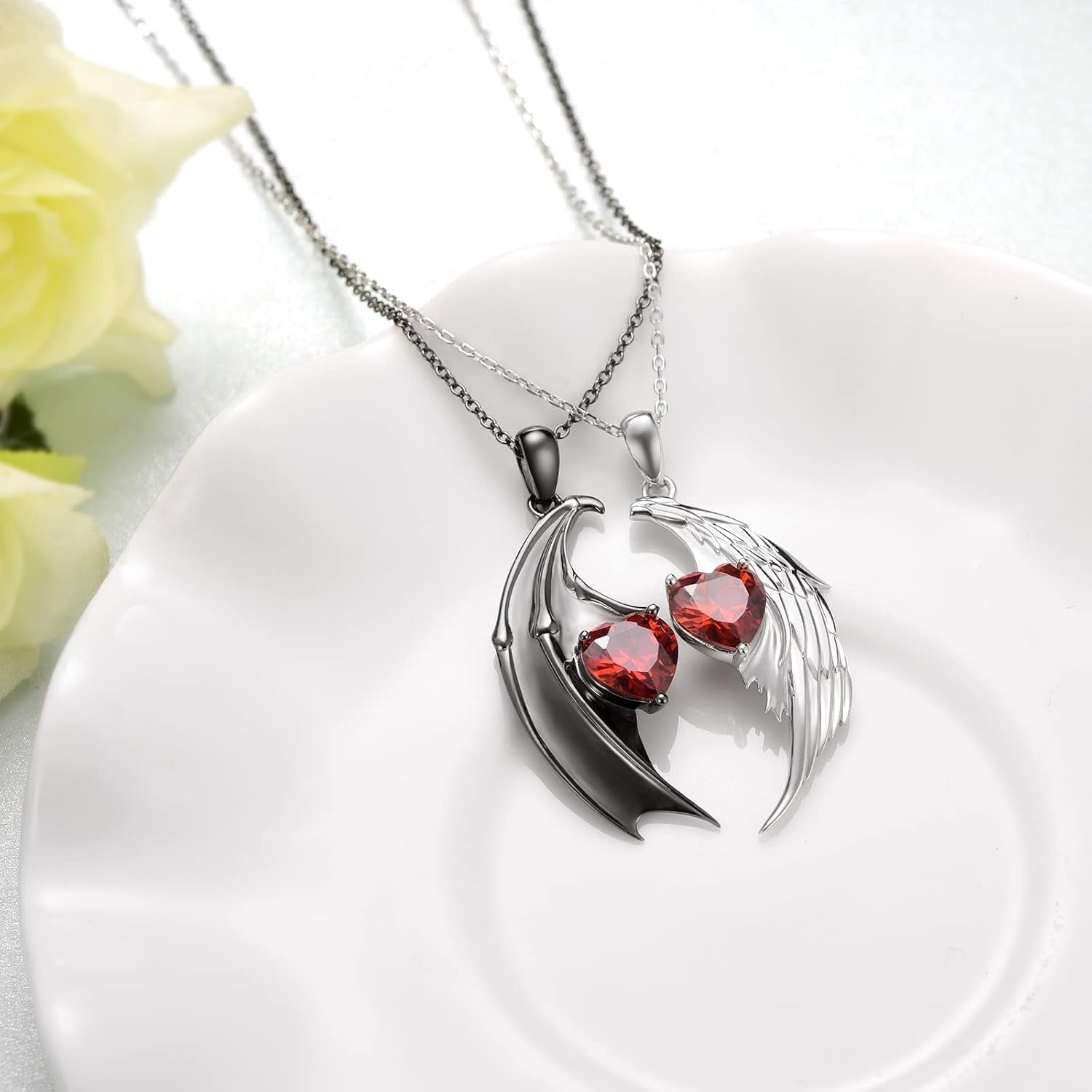 Undying Jewelry - 925 Sterling Silver Angel & Devil Matching Couples Necklace – Romantic Jewelry Gift for Him & Her